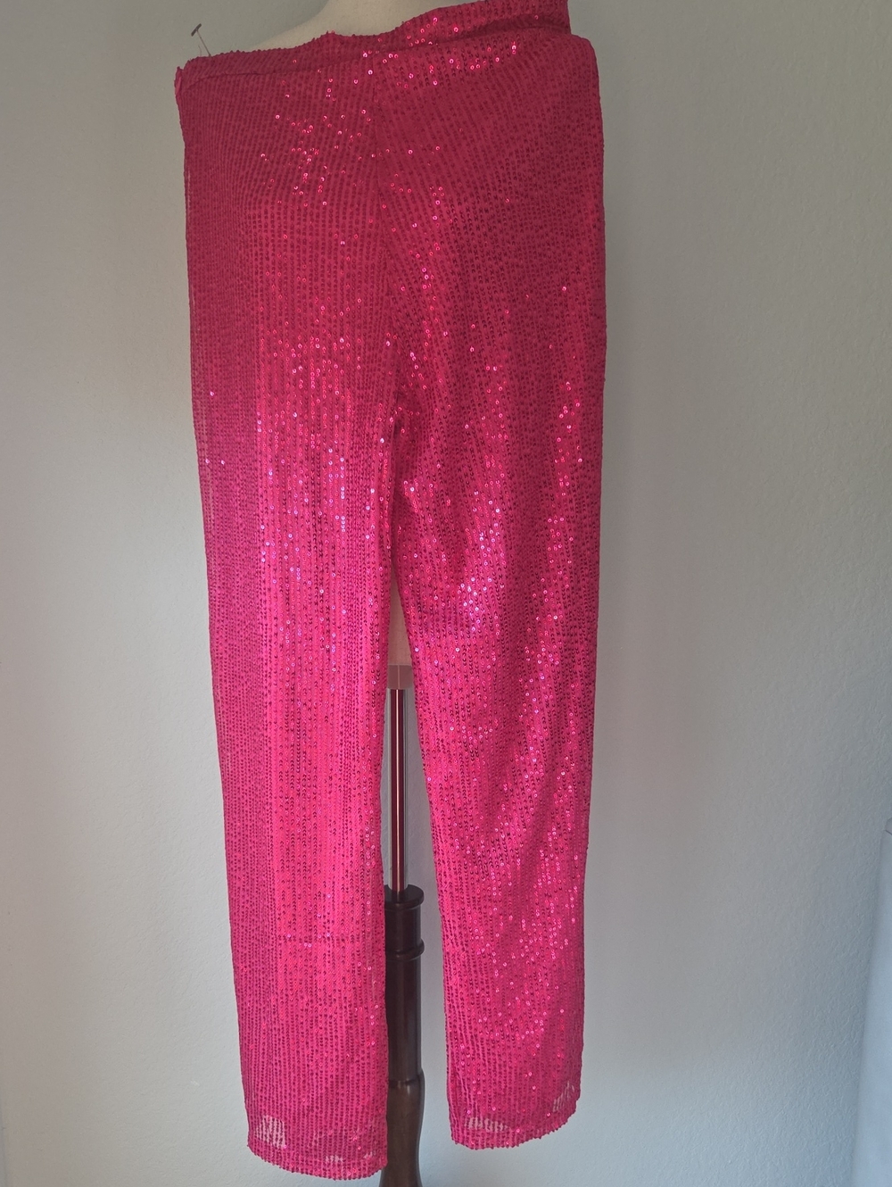 Sequin Shiny High-Waist Wide Leg Hot Pink Funky Disco Pants Xl See Desciption